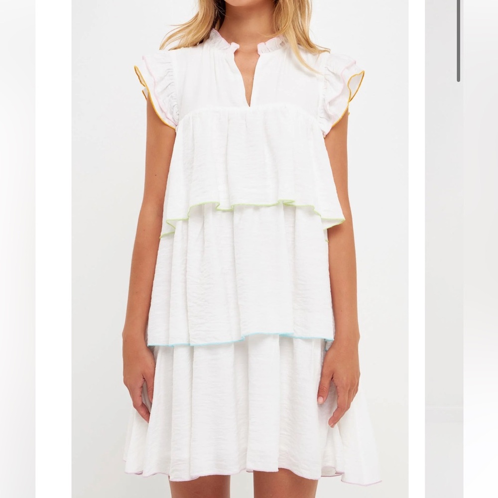 English Factory Colorblock Edge Tiered Ruffle Mini Dress - Picture 2 of 9